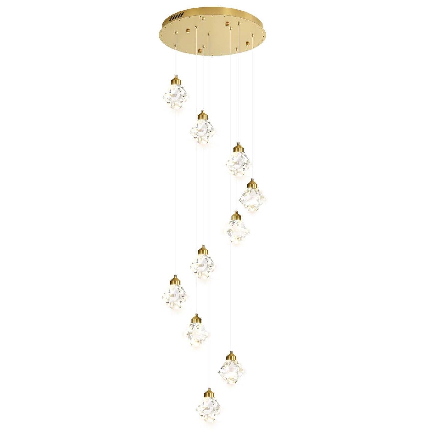 Shial Lighting 10-Light Modern Chandelier for Entrance Crystal Chandeliers for Living Room Gold Pendant Light Fixture Staircase Chandeliers for High Ceilings Dimmable LED Hanging Light with Remote