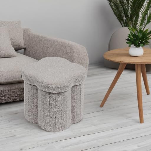 B FSOBEIIALEO Storage Ottoman Cube, Flowers Shaped Ottomans with Storage Foot Stool Footrest for Lving Room, Boucle Ottoman Seat for Dorm Room,Faux Teddy Fur, Grey 12.6"x12.6"x12.6"