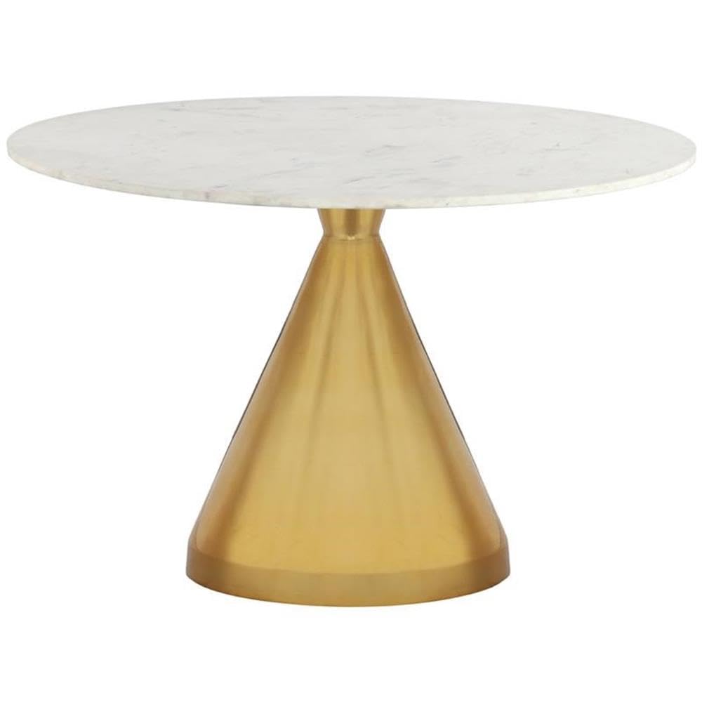 Meridian Furniture 885-T Emery Collection Modern | Contemporary Dining Table with Brushed Gold Stainless Steel, Genuine White Marble Top, 48" W x 48" D x 30" H, Gold