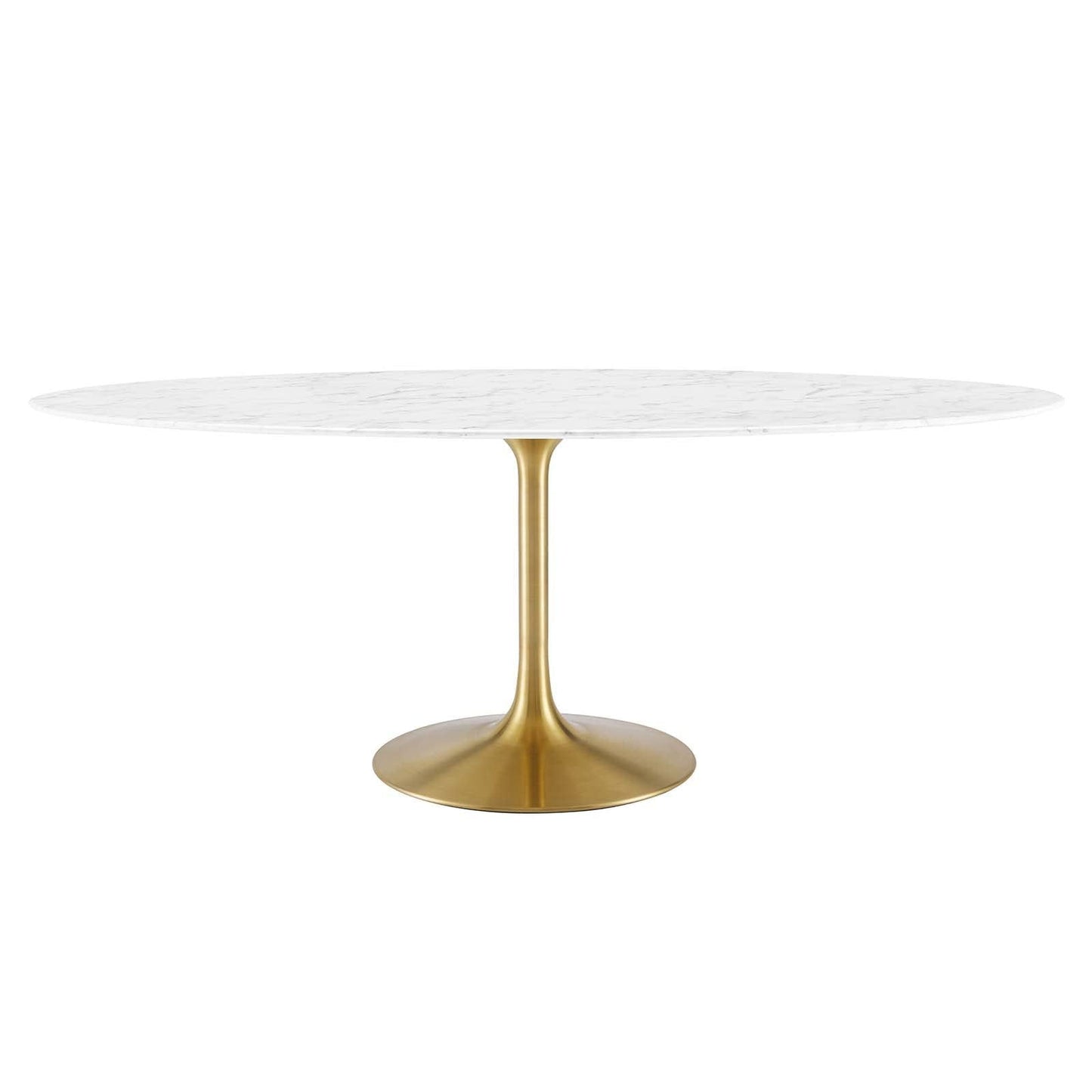 Modway Lippa 78" Oval-Shaped Mid-Century Modern Dining Table with Artificial Marble Top and Gold Base