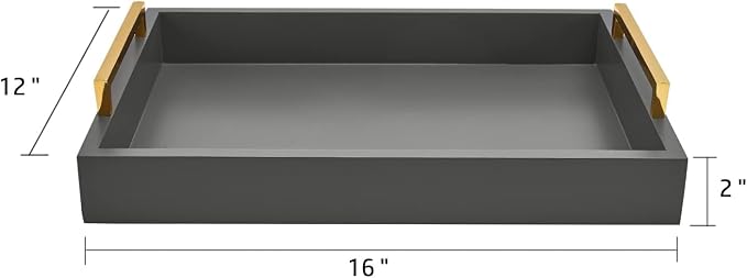 40cm x30cm Serving Trays with Handles, Grey Decorative Serving Tray, Ottoman Trays, Living Room, Bathroom, and Outdoors Decorative Trays (Charcoal)