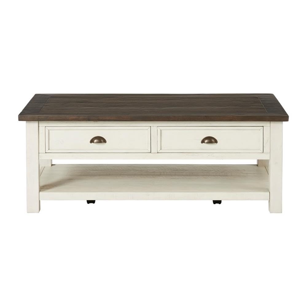 Martin Svensson Home Solid Wood Coffee Table, Cream White with Brown Top