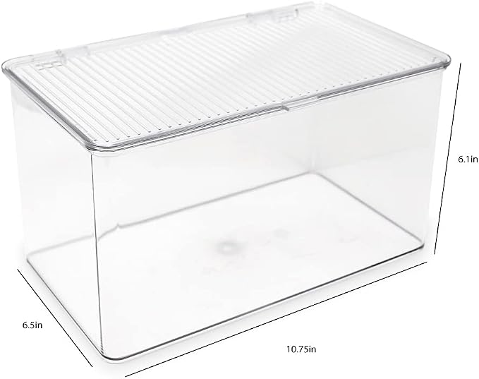 Isaac Jacobs Large Stackable Organizer Bin (10.75” x 6.5” x 6.1”) w Hinged Lid Clear Storage Box Home Office School Fridge Bathroom Kitchen Pantry Container BPAFree Food Safe (Large Clear)