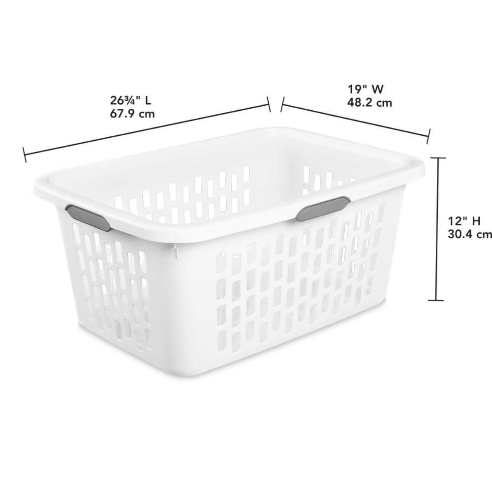 SIT MART 2 Bushel Large Plastic Laundry Basket with 4 Comfort Grip Handles, White - Durable, Lightweight, Spacious Laundry Storage for Home, Dorm, and Apartments