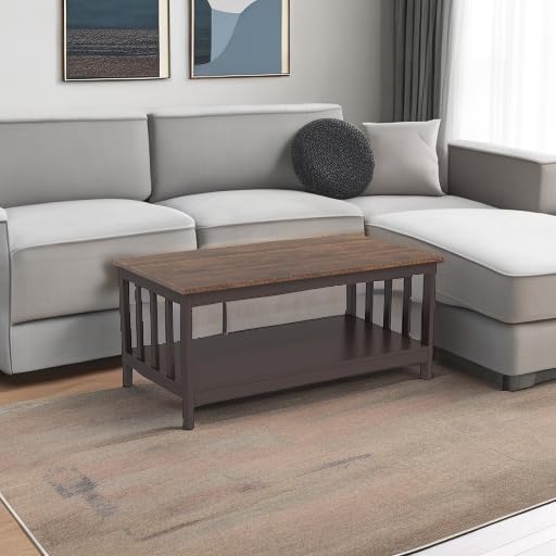 ChooChoo Farmhouse Coffee Table, Espresso Living Room Table with Shelf, 40 Inch