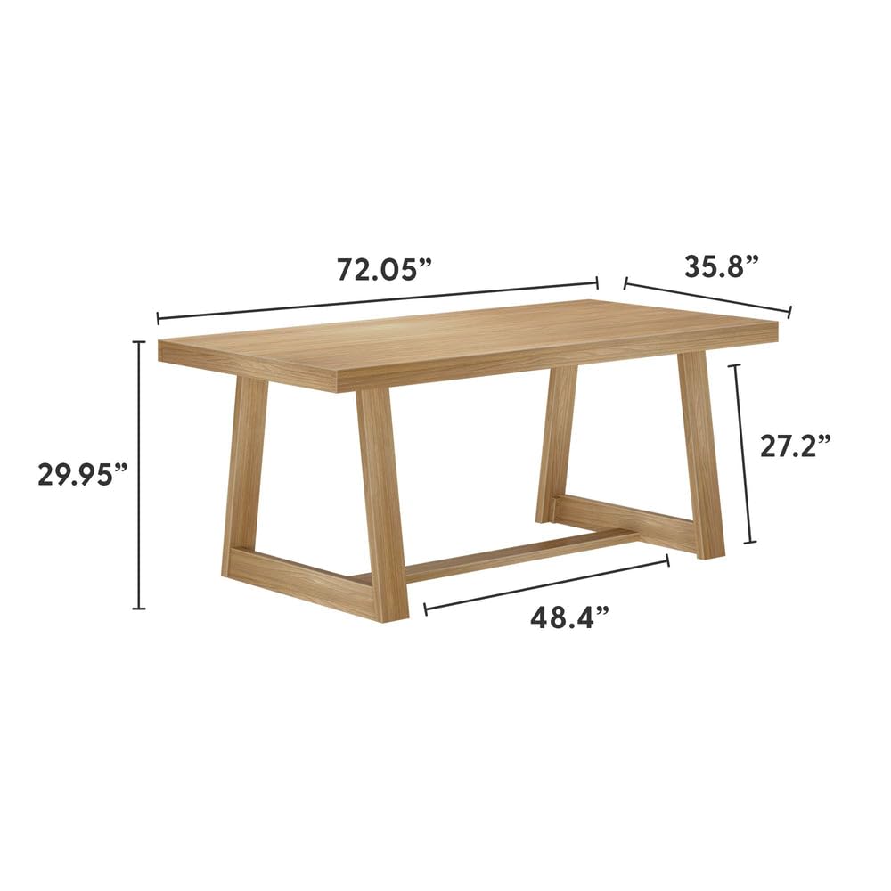 Plank+Beam 72 Inch Farmhouse Dining Table,Solid Wood Rustic Kitchen Table, for Dining Room, Home Office, Living Room Furniture, Easy Assembly, Blonde Wirebrush