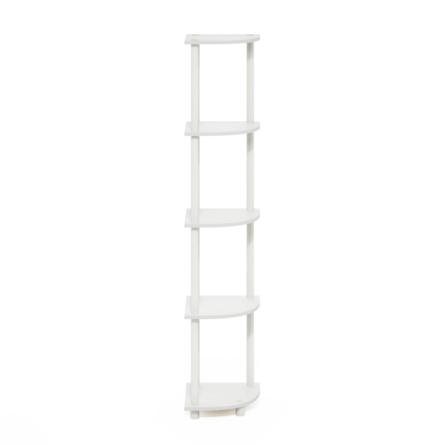 Furinno Turn-N-Tube Corner Shelf, 5-Tier Corner Bookshelf, Open Storage Shelves, for Organization and Storage, Living Room, Home Office, Garage, Bedroom, White