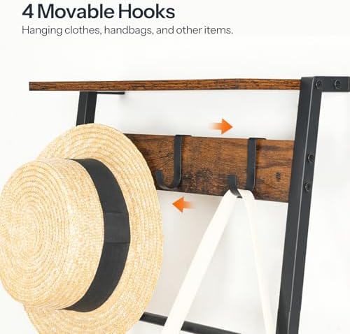 HOOBRO Blanket Ladder,Towel Rack with Hooks, Decorative Display Ladder Shelf, for Scarves, Industrial, Living Room, Bedroom, Rustic Brown and Black, BF52CJ01-BF13CJ01