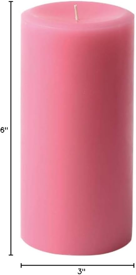 Mister Candle Dripless Unscented Pillar Candles, Set of 3 Hand Poured Pink Pillar Candles, Solid Color Non-Scented Candles for Home Decor, Premium Wax, 80 Hr Burn Time, 3x6 Inch