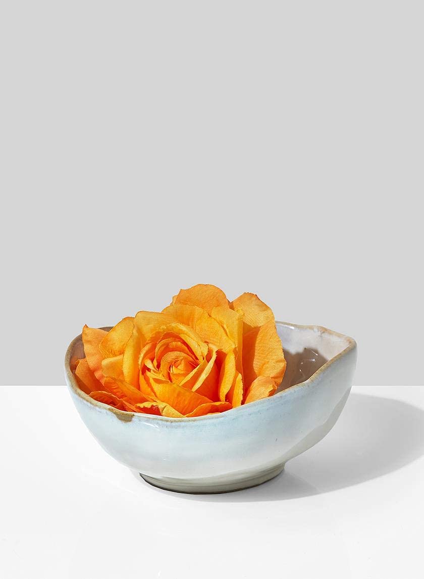 Serene Spaces Living Small Free-Form Edge Glazed Ceramic Bowl, Centerpiece for Vintage Weddings, Events, Measures 6" Long, 5.5" Wide, 2.75" Tall