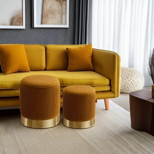 Round Ottoman with Storage Set of 2 Small Ottoman Coffee Table, Vanity Chair Foot Stool, Removable Lid, Hidden Storage, for Living Room, Bedroom, Hallway, Assembly Free (Orange)