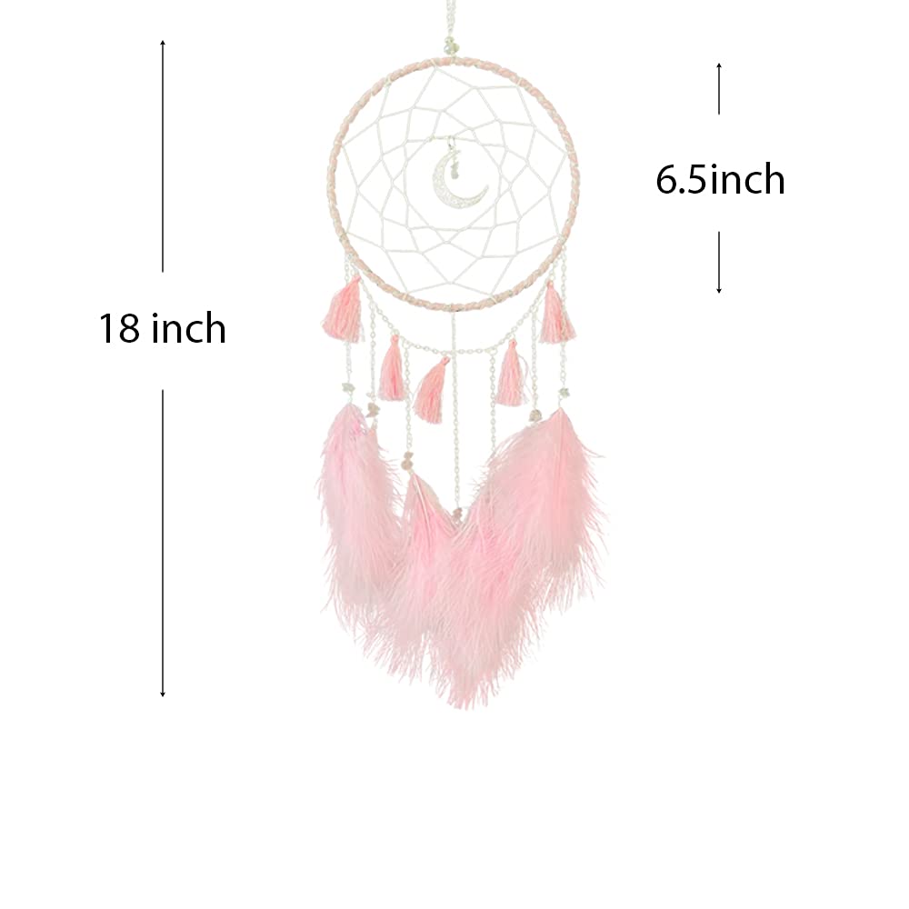 Dream Catcher Handmade Pink Feather Native American Circular Net for Boys Bedroom Wall Hanging Dream Catcher for Girls Kids Nursery Bedroom Decoration Blessing Gift (Pink)