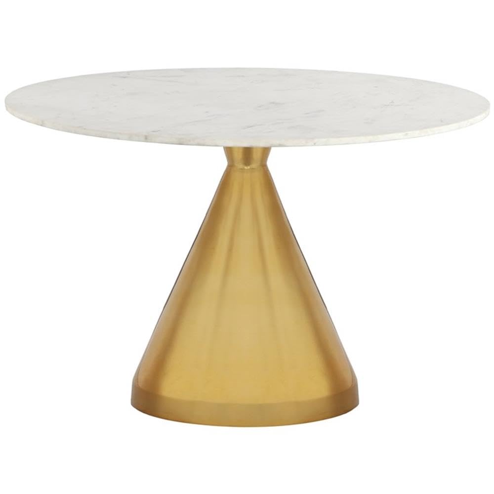 Meridian Furniture 885-T Emery Collection Modern | Contemporary Dining Table with Brushed Gold Stainless Steel, Genuine White Marble Top, 48" W x 48" D x 30" H, Gold