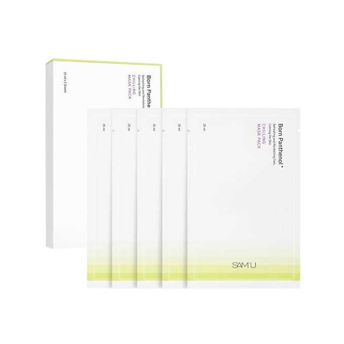 SAM'U Born Panthenol Chilling Mask ??Korean Facial Sheet Mask with Birch Sap & Xylitol for Deep Hydration ??Soothing & Cooling Face Mask, Vegan Korean Glass Skin Care Face Mask (5 Sheets)