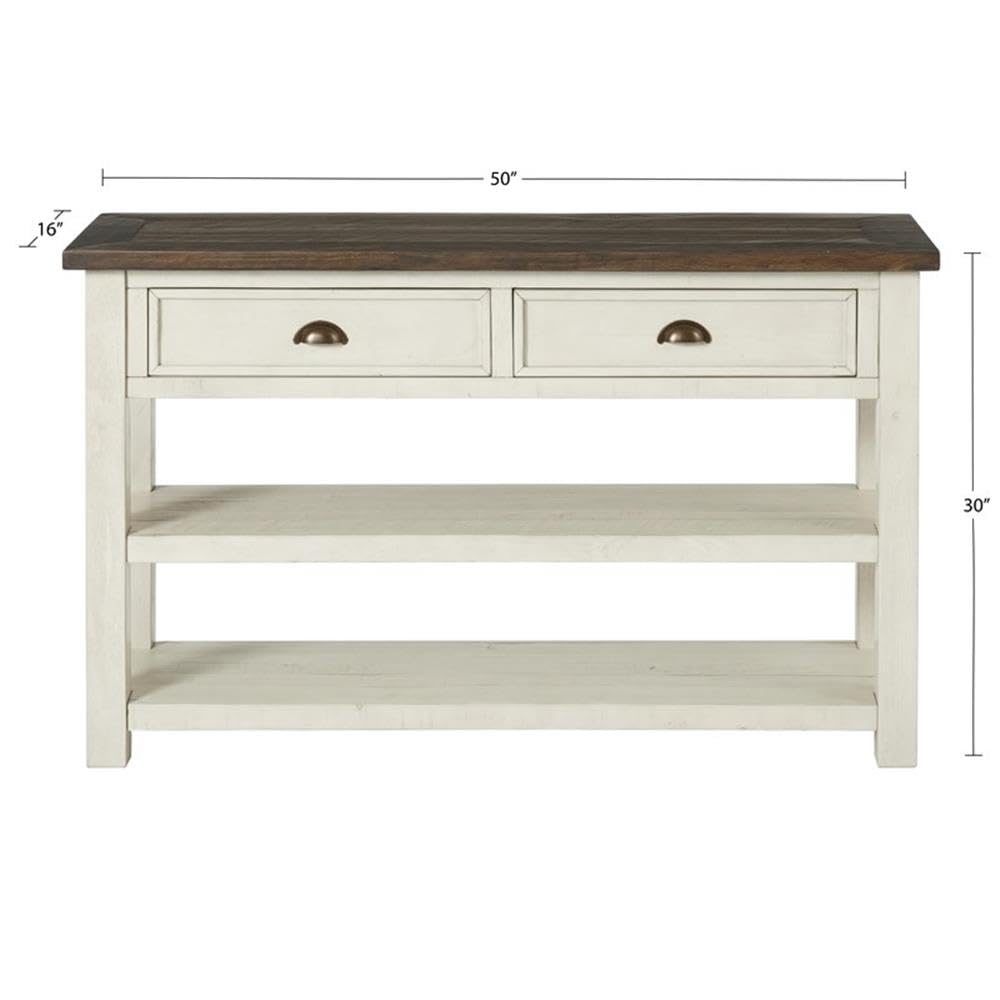 Martin Svensson Home Solid Wood Sofa Console Table, Cream White with Brown Top