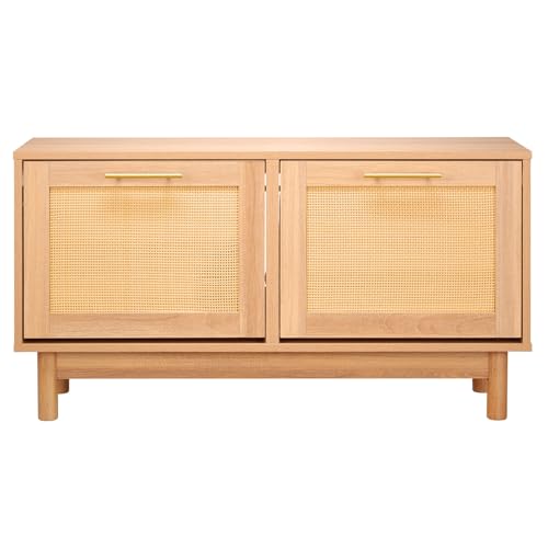 VEVOR Rattan Shoe Storage Bench, Entryway Bench with 2 Flip Drawers, Holds up to 300 lbs with 4 Compartments and 2 Rattan Doors, 39.4 x 11.8 x 20.9 Inches for Hallway, Living Room, Bedroom