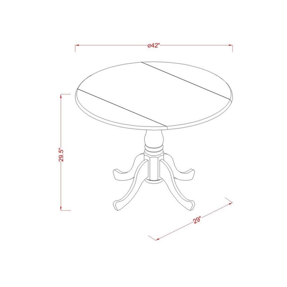 East West Furniture DLBO5-WHI-W 5 Piece Kitchen Table Set for 4 Includes a Round Dining Room Table with Dropleaf and 4 Solid Wood Seat Chairs, 42x42 Inch, Linen White