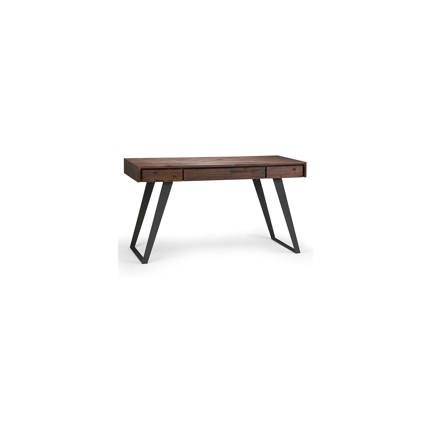 SIMPLIHOME Lowry Desk - 54 Inch Wide Solid Acacia Wood and Metal Writing Desk in Distressed Charcoal Brown, Modern Industrial Home Office Computer Table with 2 Drawers and Flip-Down Keyboard Tray