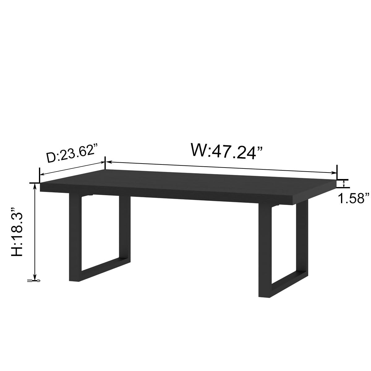 IBF Modern Black Coffee Table, Minimalist Industrial Wooden Center Table, Simple Farmhouse Rectangle Living Room Table, Wood and Metal Cocktail Coffee Table for Home Bedroom Office, Black Oak, 47 Inch