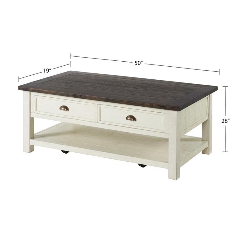 Martin Svensson Home Solid Wood Coffee Table, Cream White with Brown Top