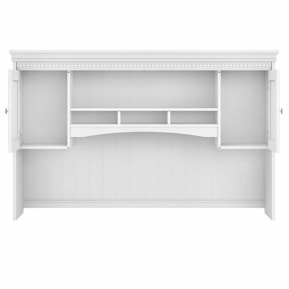 Bush Home Fairview 60W Hutch for L Shaped Desk in Pure White and Shiplap Gray