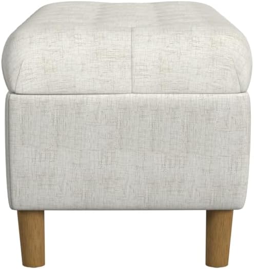 Homepop Home Decor | Tufted Ainsley Button Storage Ottoman Bench with Hinged Lid | Ottoman Bench with Storage for Living Room & Bedroom, Cream Textured Solid