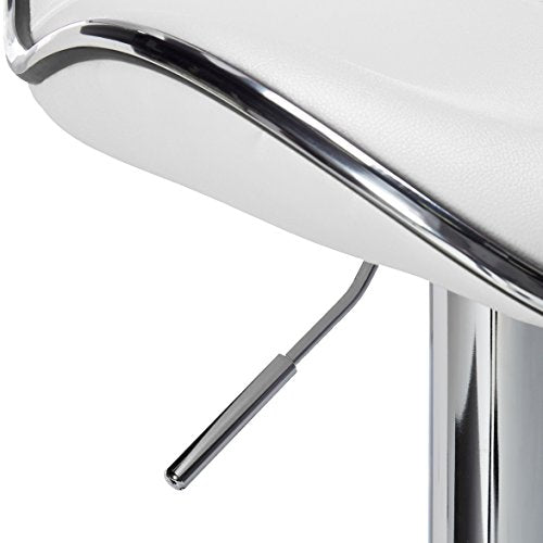 Roundhill Furniture Masaccio Cushioned Leatherette Upholstery Airlift Adjustable Swivel Barstool with Chrome Base, Set of 2, White