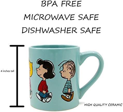 Silver Buffalo Peanuts Group Walk Featuring Charlie Brown, Snoopy, Woodstock, Linus, Sally, and Lucy Ceramic Mug, 14 Ounces