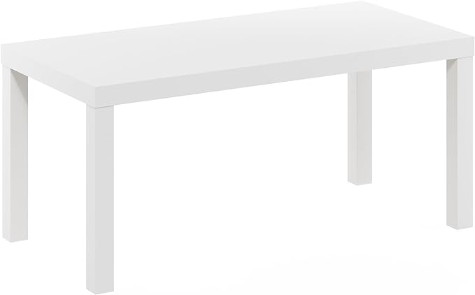 Furinno CLASSIC Coffee Table, Modern Rectangle Coffee Table with 1.8" Triple Thick Tabletop, Side Table, Toolless Assembly, for Living Room, Home Office, White
