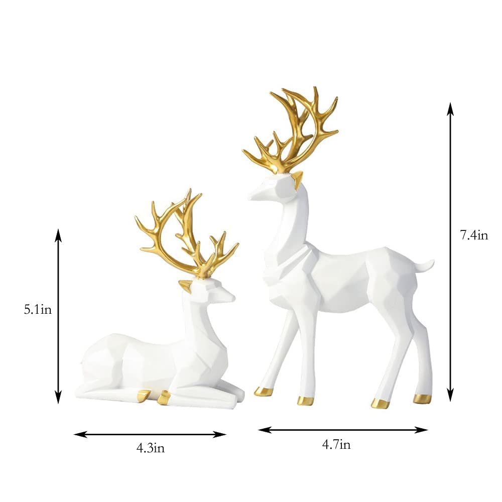 BrichLife 2pcs 3D Geometric Elk Resin Statue, Seated and Standing Elegant Lucky Deer, Luxurious Simple Style Ideas, Suitable for Living Room, Wine Cabinet, Display Stand, Bedroom, Office Desktop