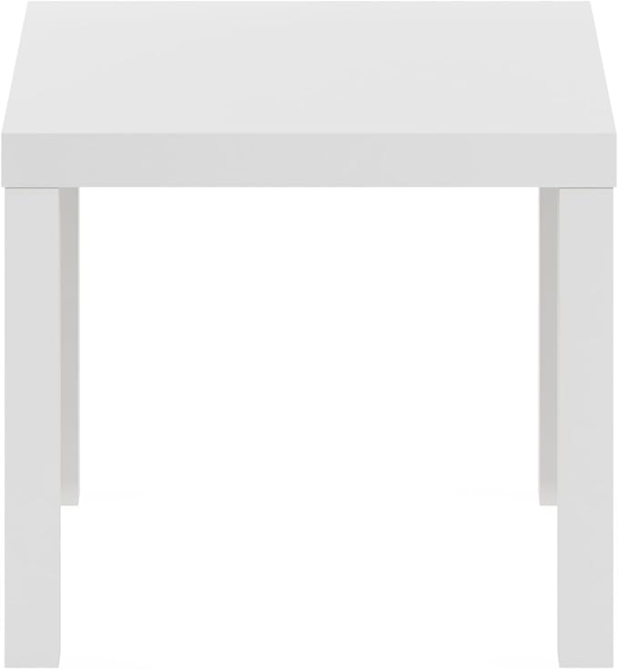 Furinno Classic Side Table, Square Modern End Table with 1.8 Thick Tabletop, Simple Night Stand, Bedside Table, Toolless Assembly, for Living Room, Bedroom, Plain White