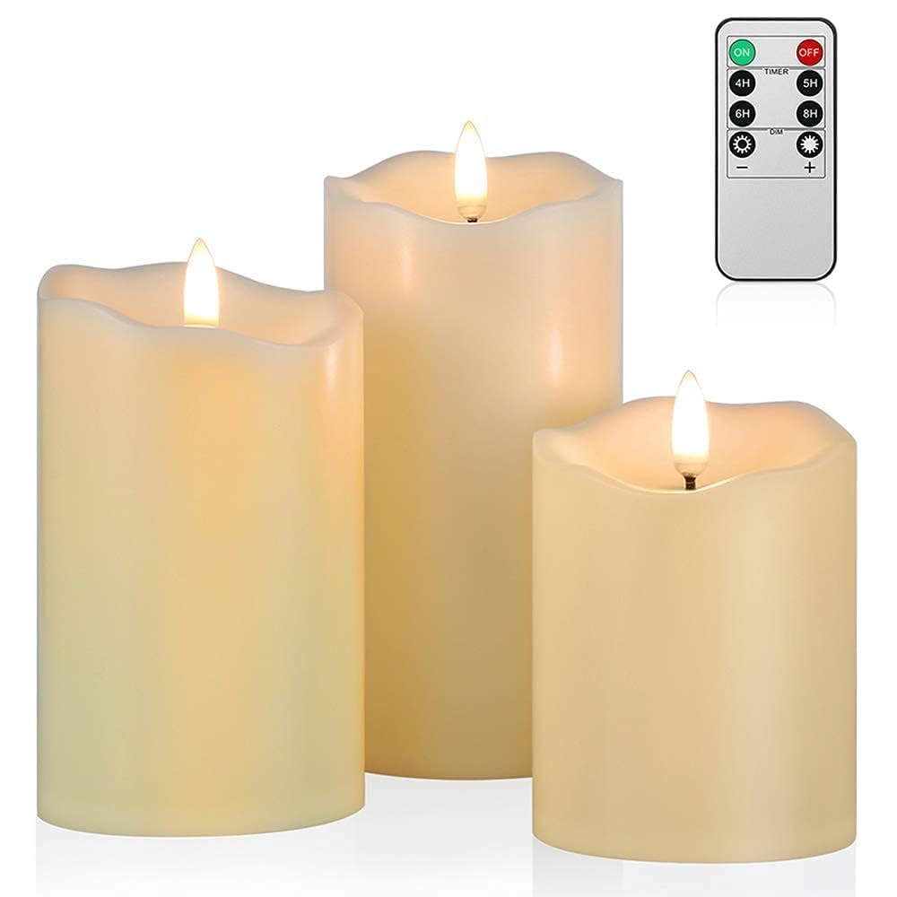 ANGELLOONG Flickering Flameless Candles, Realistic Battery Operated Candles with Remote and Timer, Set of 3 LED Candles for Room Fall Home Wedding Decor Centerpieces Table Party Valentines Decorations