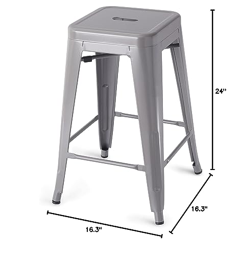 Amazon Basics Metal Bar Stools, 24-Inch, Easy Assembly, Dark Grey, Set of 4