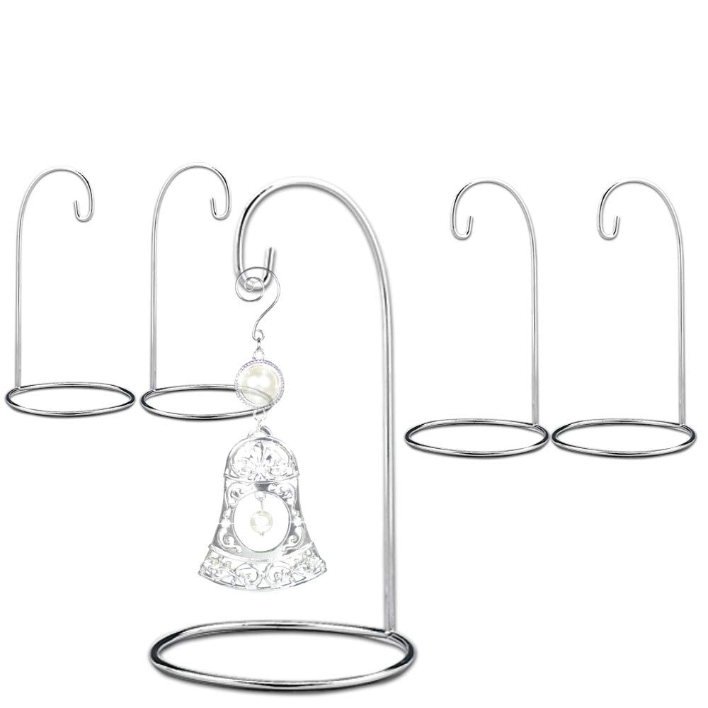 BANBERRY DESIGNS Ornament Display Stands - Silver Christmas Holders - Chrome Finished Metal Stands - Air Plant and Terrarium Stands - Set of 5 Holders - 7" H