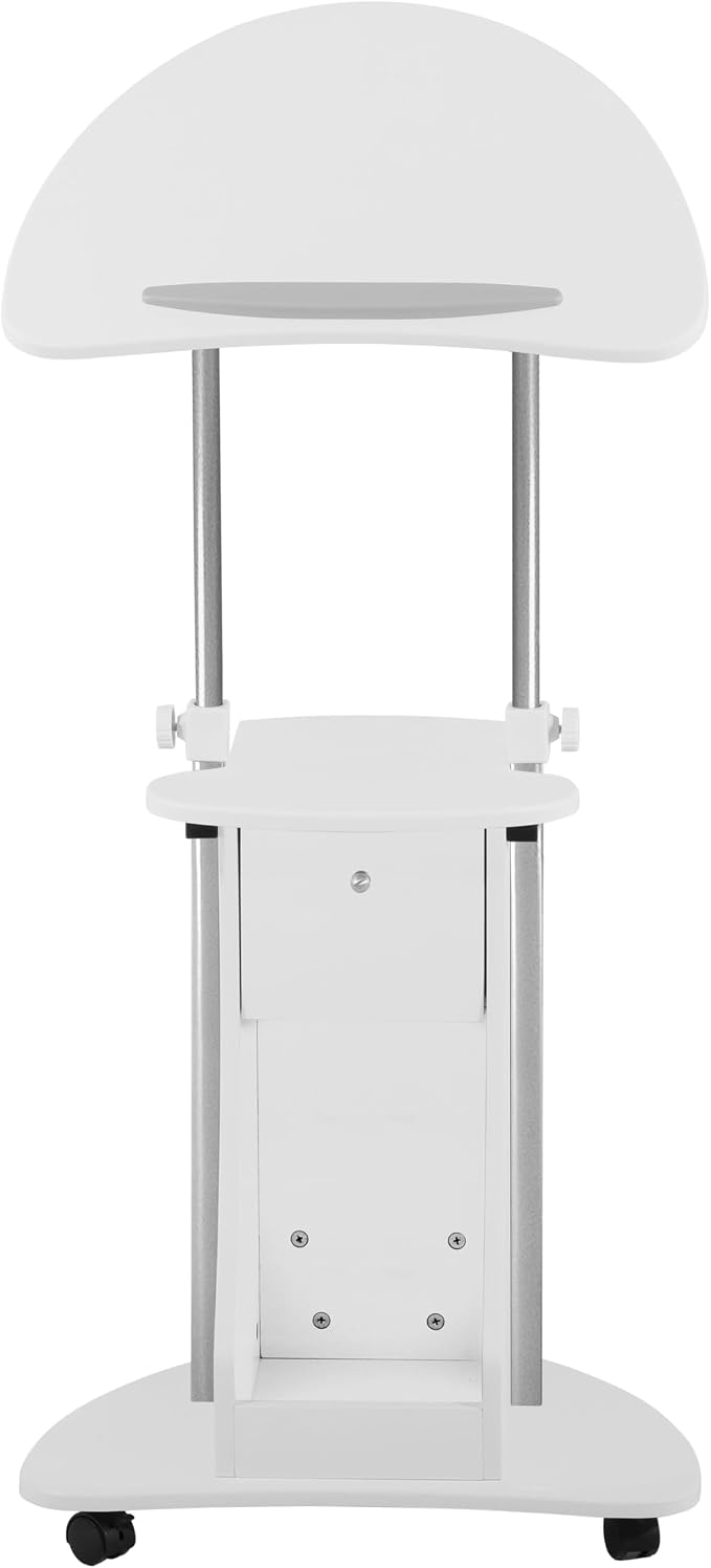 Adjustable Height Rolling Laptop Cart with Storage, Sit to Stand Desk with Wheels, Podium Stand or Medical Cart, White