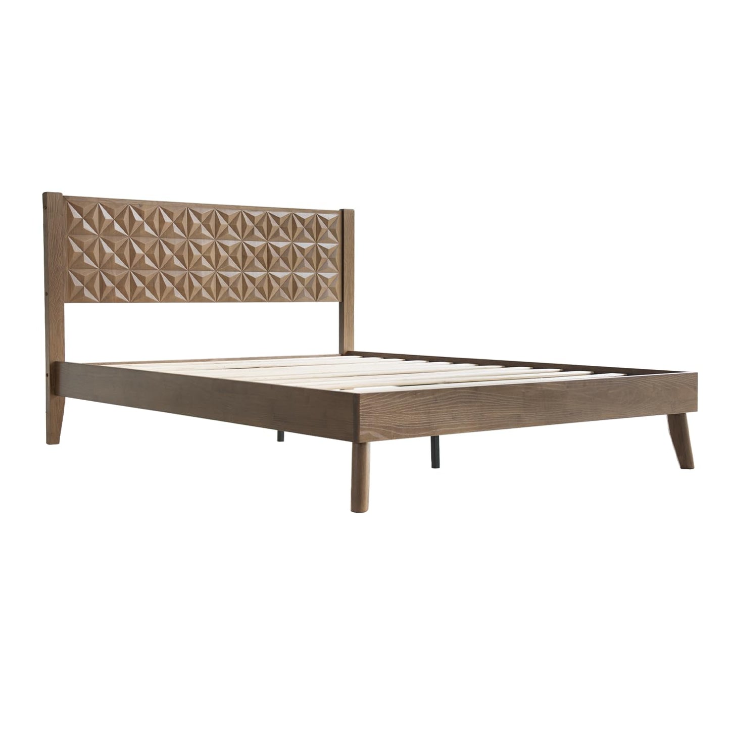 King Size Platform Bed Frame with Headboard & Footboard, 12 Stable Slats with Center Metal Legs, Easy Assembly, Noise-Free & Slip-Free Design, No Box Spring Needed, Barnwood Finish UPK-30