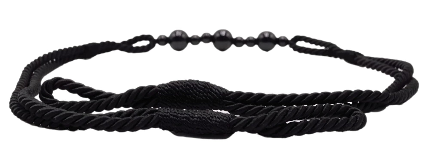 DÉCOPRO Beautiful Rope Curtain and Drapery Holdback Embellished with Glass Beads Tieback 26" Spread (66cm) 3/16" (0.5cm) Thick (Style# RTB9920BEADED) Pure Black #K9 (Jet Black) Pack of 4