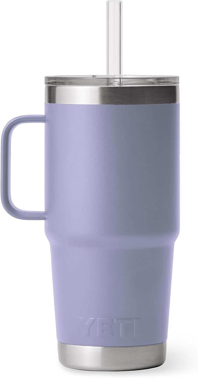 YETI Rambler 25 oz Tumbler with Handle and Straw Lid, Travel Mug Water Tumbler, Vacuum Insulated Cup with Handle, Stainless Steel, Cosmic Lilac