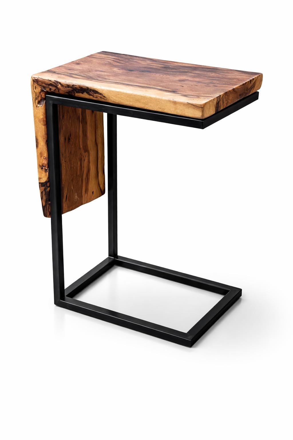 Handcrafted Olive Wood Side Table, Natural Edge, Unique Carved Shape, Rustic Style, for Living Room and Bedroom (Natural Edge)