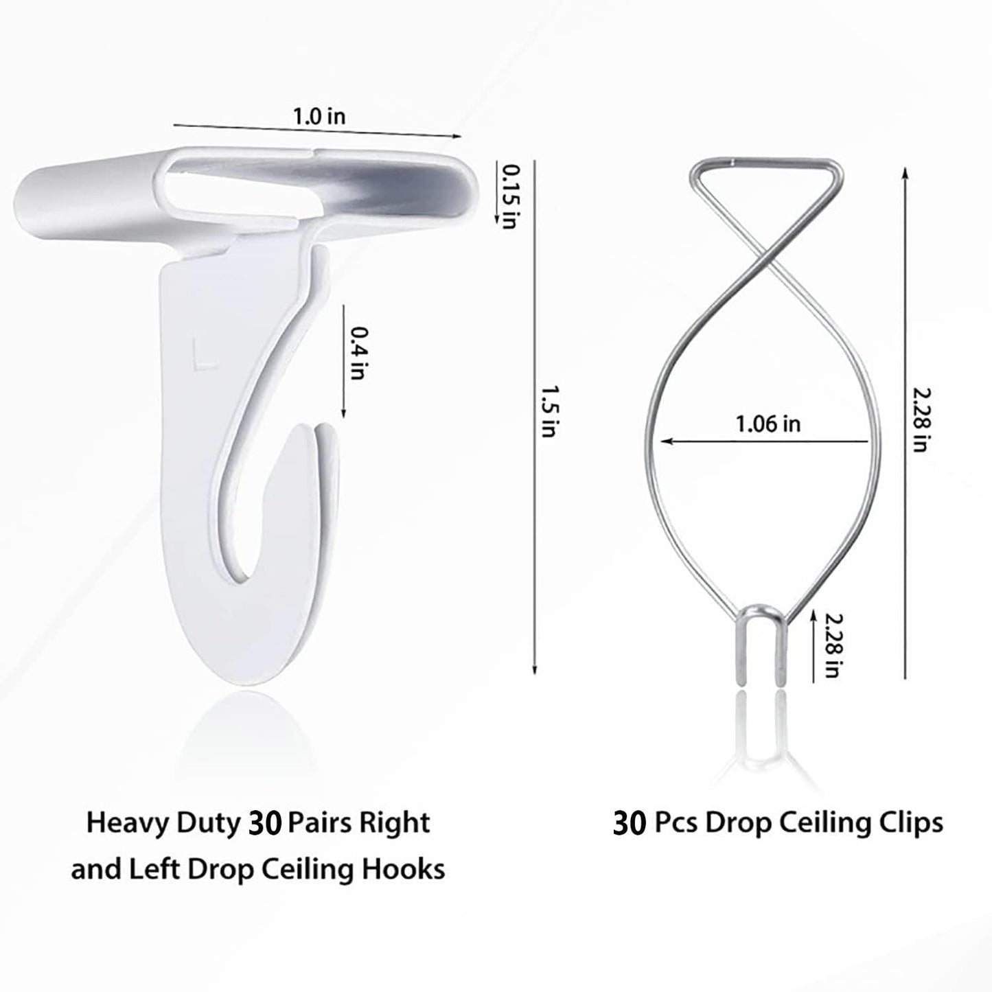 OALEN 60 Drop Ceiling Hooks for Classrooms & Offices, White Heavy Duty Ceiling Hooks for Hanging Plants & Decorations, Metal T-Bar Hooks for Suspended Drop Ceiling Tiles