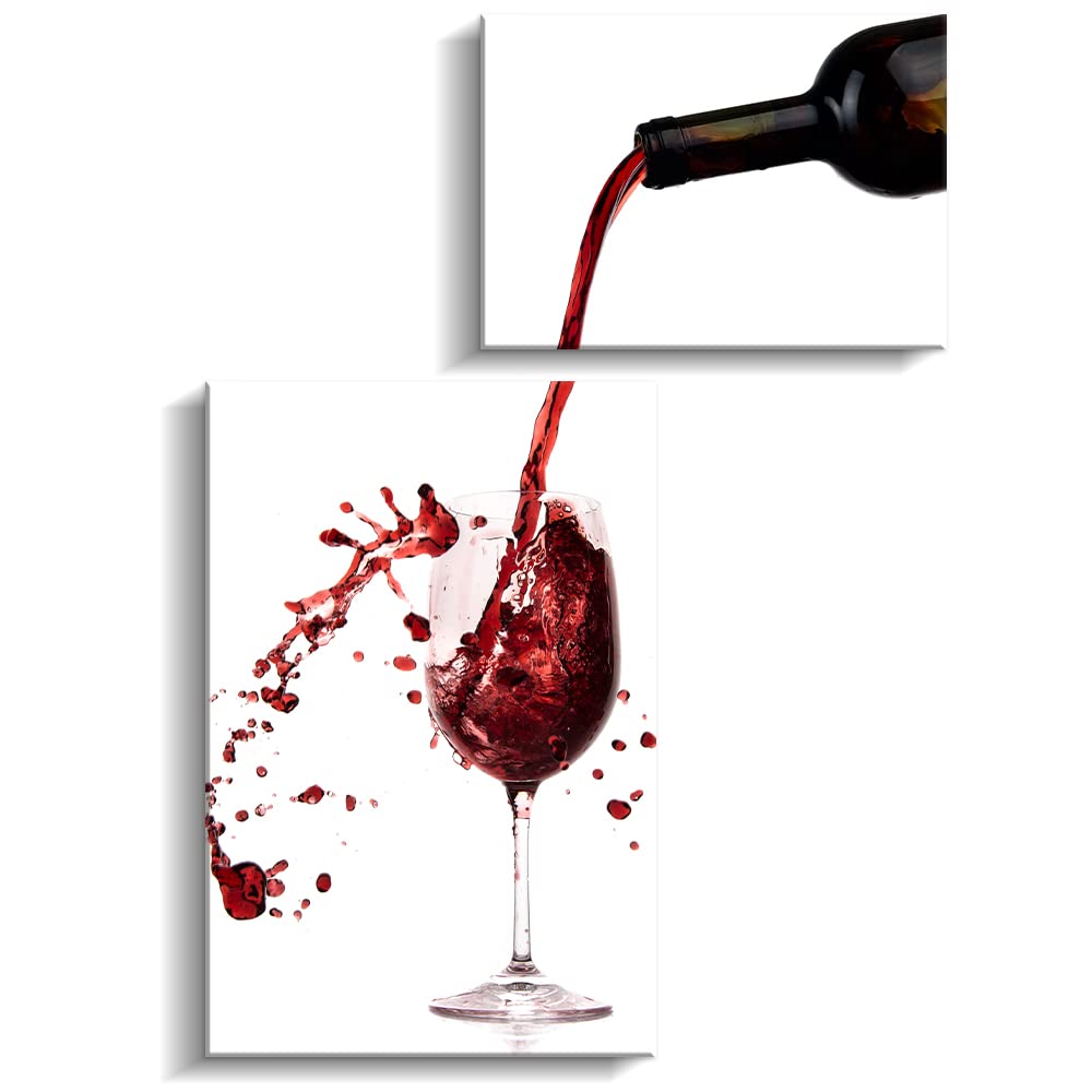 Pinetree Art Wine Wall Decor for Kitchen Modern Kitchen Wall Art Dinning Room Wall Decor 2 Panels Wine Canvas Art for Home Kitchen Decoration (wine a bit)