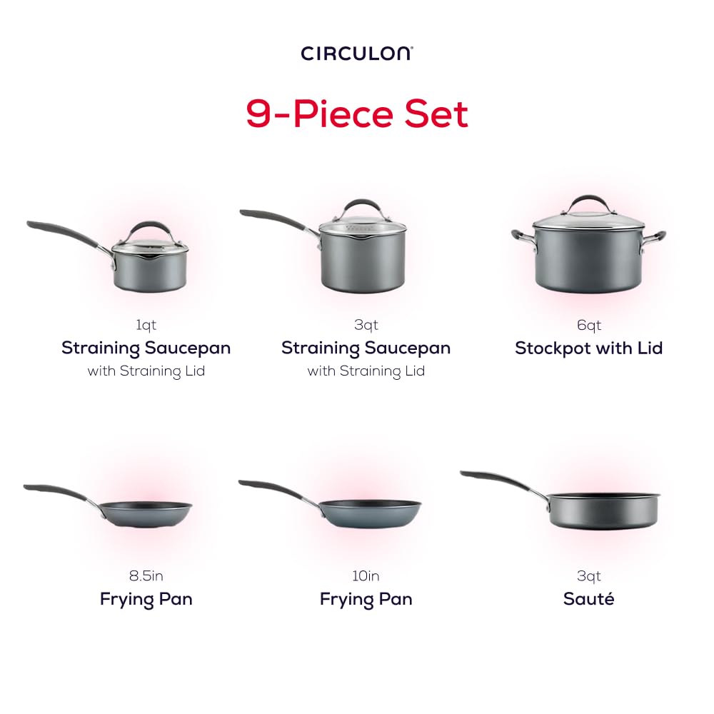 Circulon A1 Series with ScratchDefense Nonstick Induction Pots and Pans Cookware Set, Induction Cookware, Kitchen Essentials, 9-Piece, Graphite