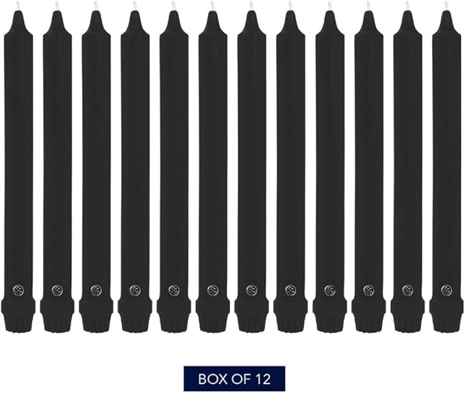 Colonial Candle Unscented Taper Candle, Classic Collection, Black, 10 in, Pack of 12 - Up to 8 Hours Burn