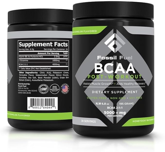 Fossil Fuel BCAA Sugar-Free Post-Workout Powder with BCAA?™s, Glutamine, Vitamin B6 After Workout, Amino Acids for Muscle Recovery, Endurance and Hydration, Honeydew Watermelon (30 Servings)