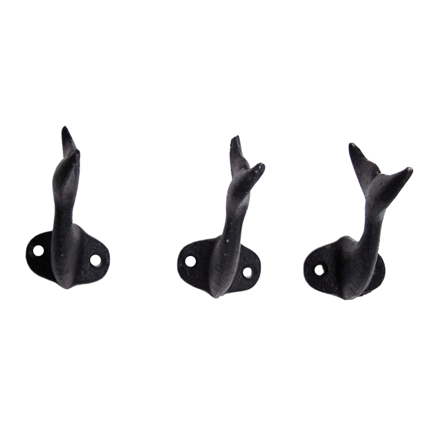 Wowser Navy Blue Whale Tail Cast Iron Wall Hooks – Coastal Beach Wall Decor for Coats, Towels & Hats, Wall Mounted, Set of 3, 2.75 Inch