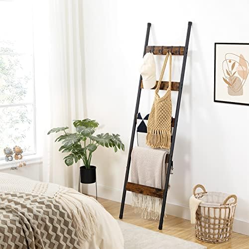 HOOBRO Blanket Ladder and Towel Rack for Bathroom, Drying and Display Rack with Shelf, Towel Bar with Hanging Rod, BF52CJ01-BF11LB01