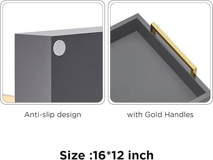 40cm x30cm Serving Trays with Handles, Grey Decorative Serving Tray, Ottoman Trays, Living Room, Bathroom, and Outdoors Decorative Trays (Charcoal)