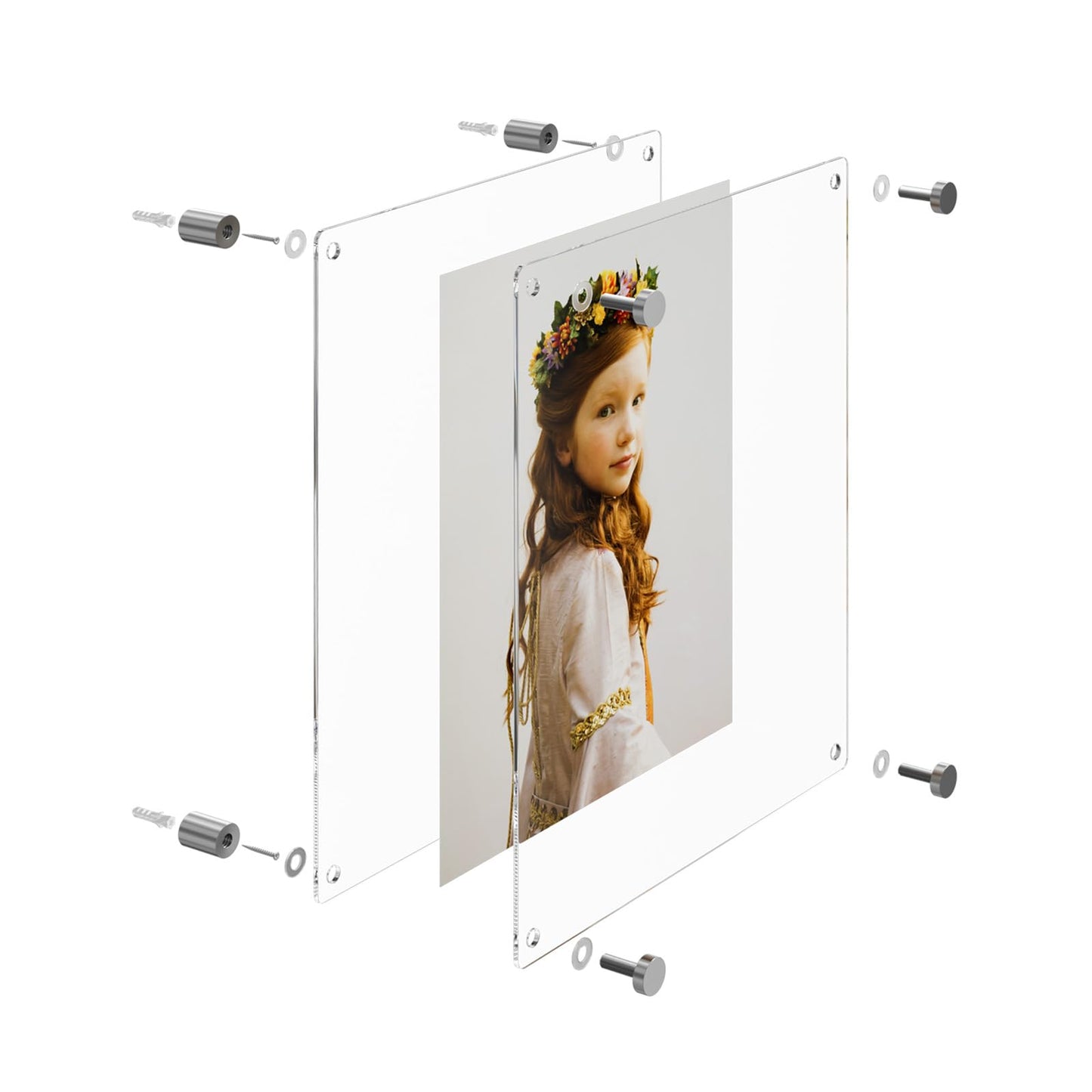 NIUBEE Clear Acrylic Wall Mount Floating Frameless Picture Frame Up to 16x20 Photo for Poster Photography Frames-Double Panel(Full Frame is 18.5x22.5 inch)