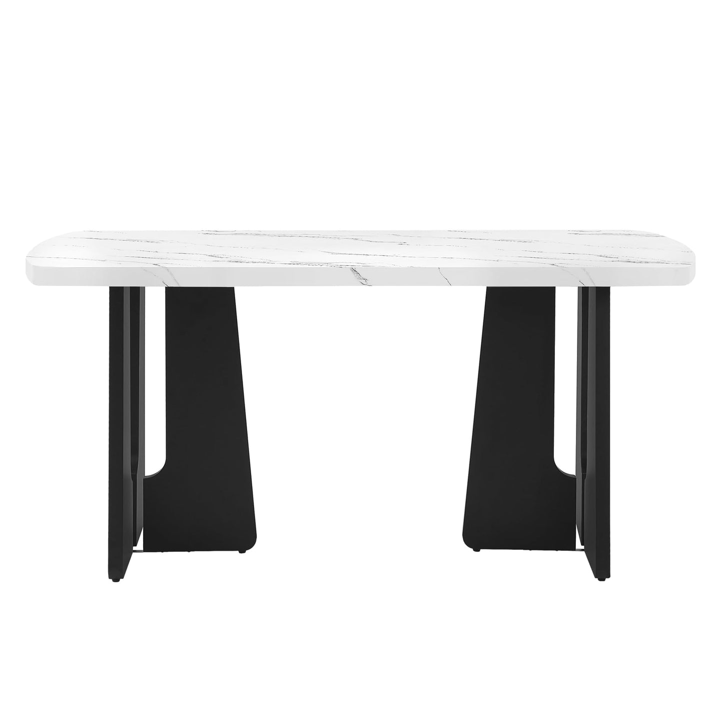 63" Faux Marble Dining Table for 6-8, Rectangular Kitchen Table with Unique Base, MDF Marble Look Top with Rubber Wood Legs, Sturdy Modern Dining Room Table for Home Kitchen, Black & White
