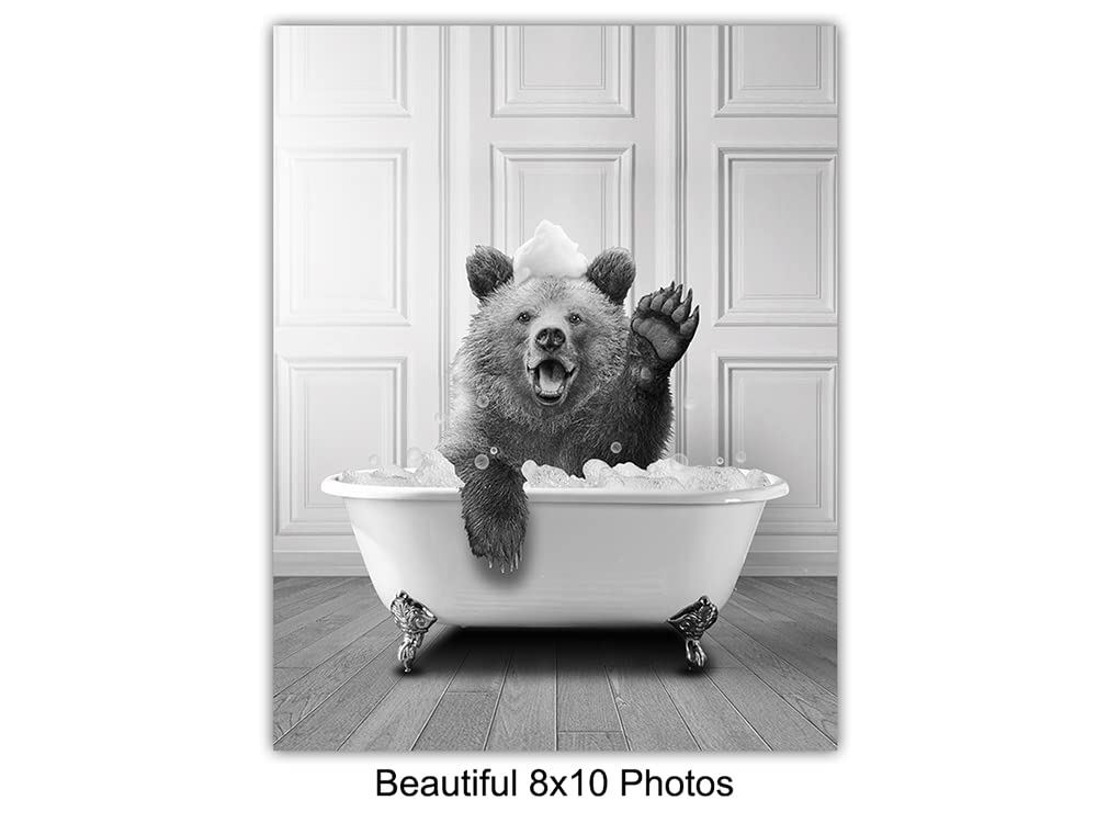 Cute Bathroom Wall Art & Decor - Funny Bathroom Decor for Women, Kids - Cow Elephant Bear Giraffe Penguin Wall Art Set - Bath Pictures - Bath Wall Decor - Accessories - Powder room Sign